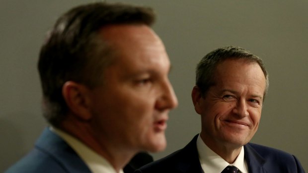 Taking Australians for mugs? Opposition Leader Bill Shorten during a joint press conference with Shadow Treasurer Chris Bowen.