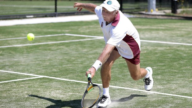 Geoff Legge in action for Queensland 1 at the Canberra Tennis Centre in Lyneham. 