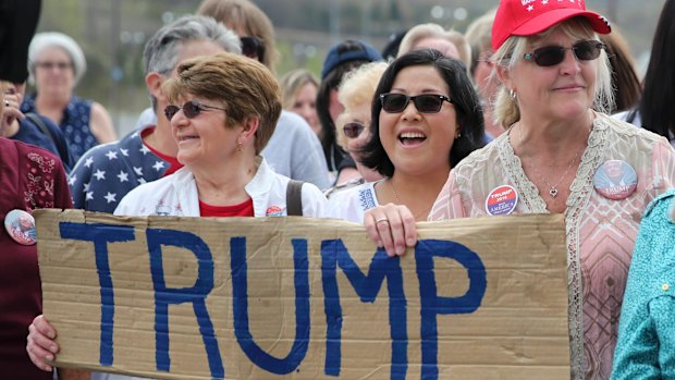 Supporters at  a campaign rally for Republican presidential candidate Donald Trump. History shows it doesn't matter who wins the race to the White House, despite the wobble on US sharemarkets whenever it appears Trump is doing well.