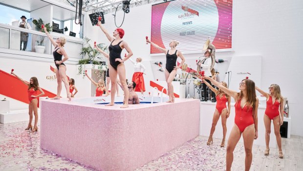 In 2016 the Mumm marquee had a working swimming pool as the centrepiece for its show.