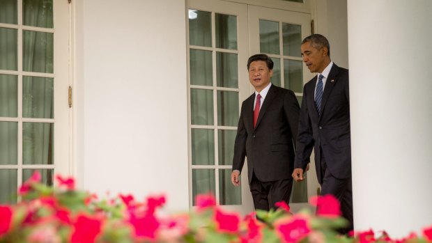 US President Barack Obama and Chinese President Xi Jinping in the White House during Mr Xi's visit. 