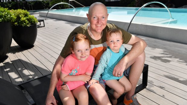 Golfer Jarrod Lyle, who is recovering from another bone marrow transplant,  with daughters Lusi (5) and Jemma (20 months).