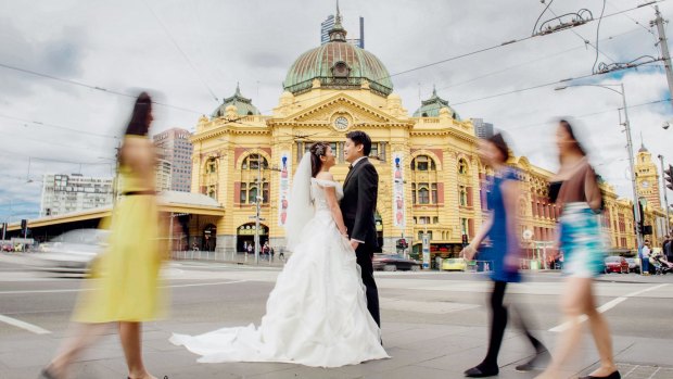 Flinders Street Station is a popular location for pre-wedding photos.