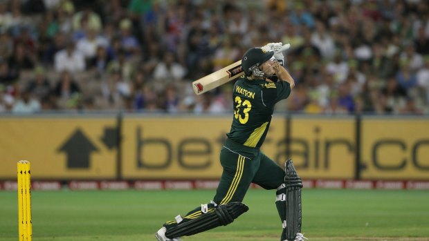 Shane Watson in green during the 2011 series against England.