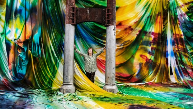 German artist Katharina Grosse's colourful artwork is installed at Carriageworks as part of the Sydney Festival 2018.