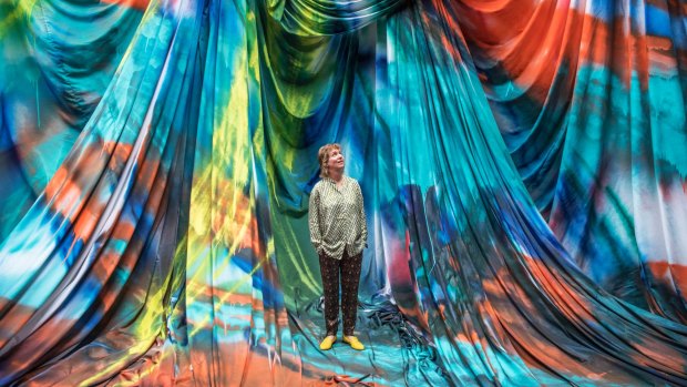 Katharina Grosse's The Horse Trotted Another Couple of Metres, Then it Stopped features more than 8000 square metres of fabric draped in the foyer of Carriageworks.
