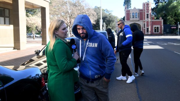 Relatives of Bilal Alameddine leave Parramatta Bail Court on Saturday.