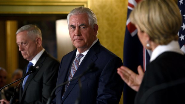 US Secretary of State Rex Tillerson is generally well regarded by foreign counterparts, such as Julie Bishop, right.