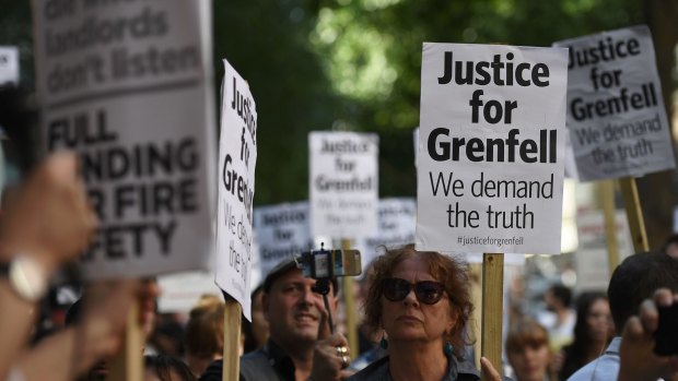 Protesters call for justice for those affected by the Grenfell Tower fire last week.