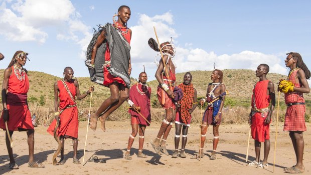 Masai men jump to it.
