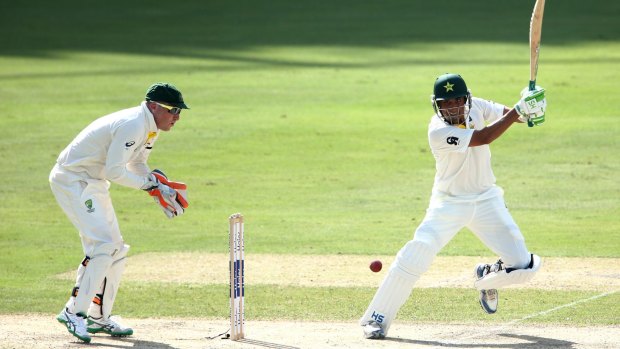 Key performance: Younis Khan of Pakistan cuts the ball on his way to his 25th Test century and resurrecting his team's inning.