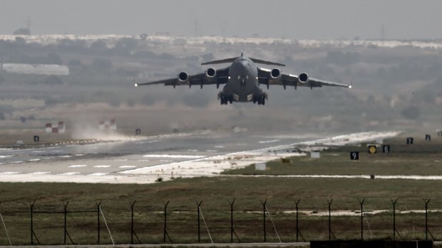 A US Air Force plane takes off from the Incirlik airbase in southern Turkey. 