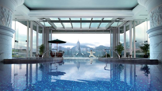 The swimming pool at The Peninsula hotel boasts spectacular views.