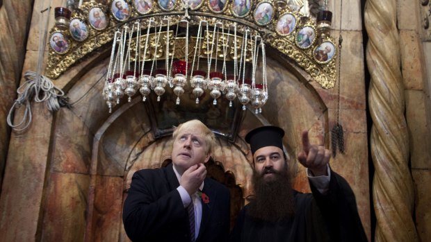Mayor of London Boris Johnson visits the Church of the Holy Sepulchre in Jerusalem on Wednesday. 