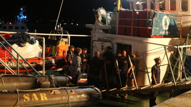 The Iuventa Ship of the German NGO Jugend Rettet is seized at Lampedusa harbour, Italy, on August 2.