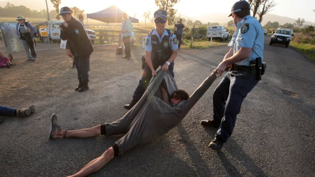 Crackdown: An anti-CSG protester near AGL's proposed gas field near Gloucester in NSW.