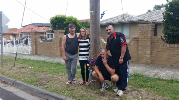 Best mates: (from left) Chris Vasiliadis, Nicole Jacobs, Christo Sirilla and Nicholas Del-Raso mourn their friend Victor Georgiadias who died in a motorbike accident in Lalor on Saturday. 