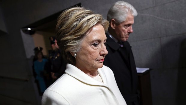 Former Presidential Bill Clinton and wife Hillary Clinton arrive on the West Front of the Capitol in Washington, Friday, January 20, 2017, for the presidential inauguration of Donald Trump. 