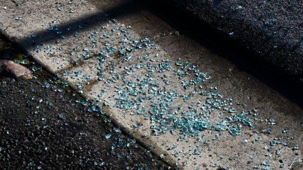 Glass on the road after the Deloraine shooting.