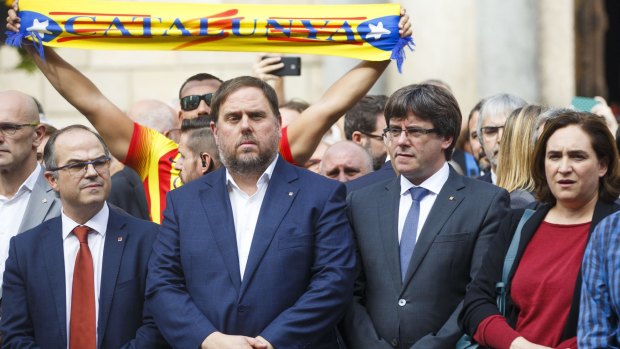 Catalan politician Oriol Junqueras, second from left, has been compared by opponents of independence to Britain's Nigel Farage.