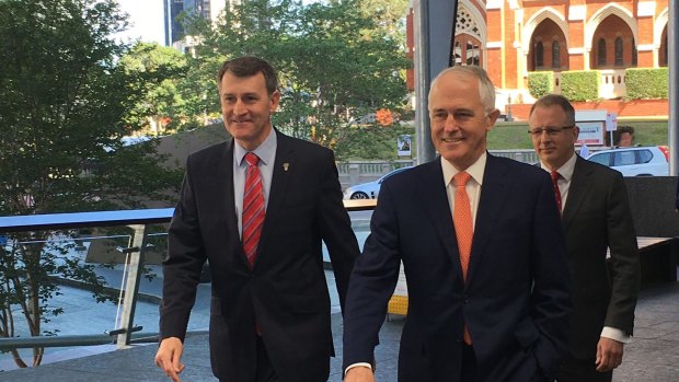 Brisbane Lord Mayor Graham Quirk and Prime Minister Malcolm Turnbull at the $10 million funding announcement.