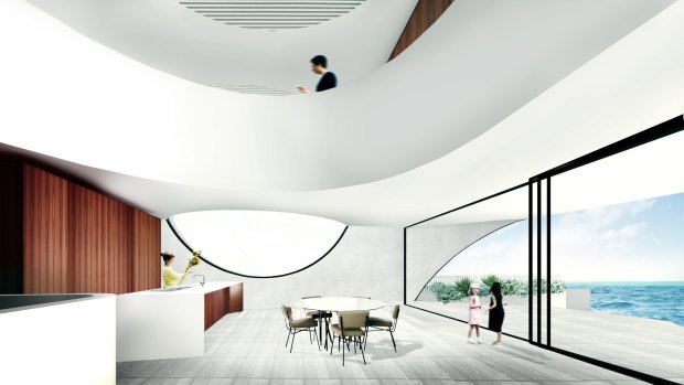 Cliff-top site: An artist's impression of the U House - a home proposed for North Bondi by Chenchow Little Architects. 