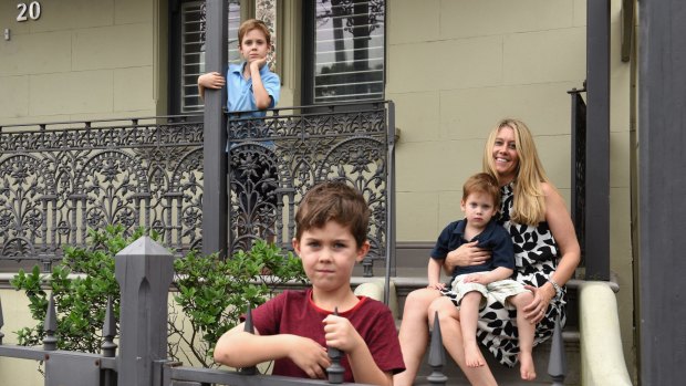 Work-from-home mum and freelance lawyer Leonie Chapman with her three sons.