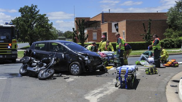 Scene of a collision between a motorcycle and a car in Kingston on Saturday morning.