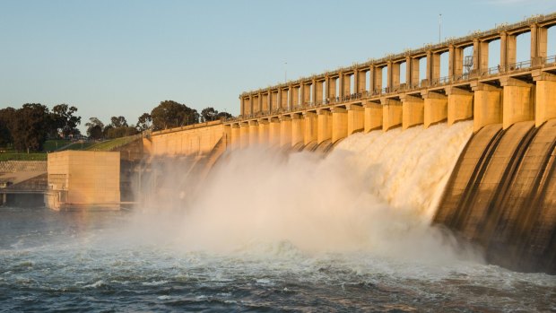 The Hume Dam spillway spectacle has attracted hundreds of people.