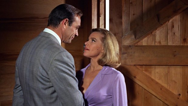 Sean Connery as James Bond and Honor Blackman as Pussy Galore in Goldfinger, 1964.