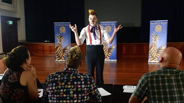 Performer Clint Bolster approaches the judges. For the first time, Cirque du Soleil conducts a roadshow as part of auditions to find Australia's most unique talents.