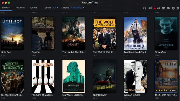 The original Popcorn Time desktop app, seen here on a Mac, has a lot more features and content than the web browser app.