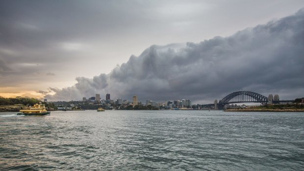 The storm rolls in over Sydney Harbour. 