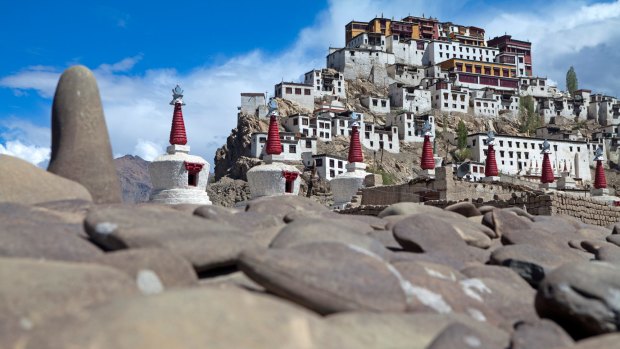 The Thiksey monastery in the city of Leh in the high-altitude Indian region of Ladhkh, which heritage experts fear will be damaged by climate change.