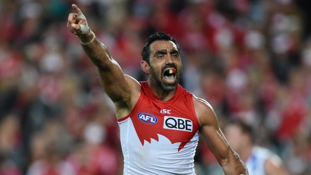 Champion player to the end: Adam Goodes was one of the Swans' best in his final game.