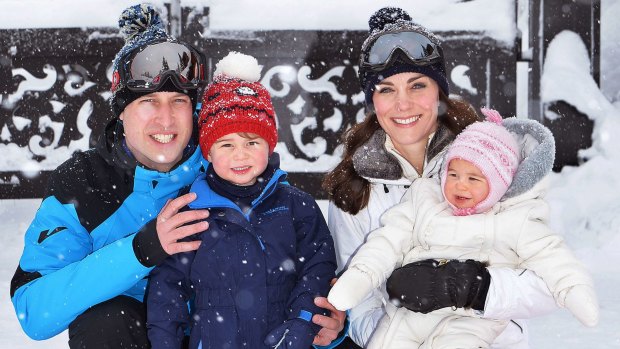 Catherine, Duchess of Cambridge and Prince William, Duke of Cambridge, with their children, Princess Charlotte and Prince George, enjoy a private skiing break earlier this month.