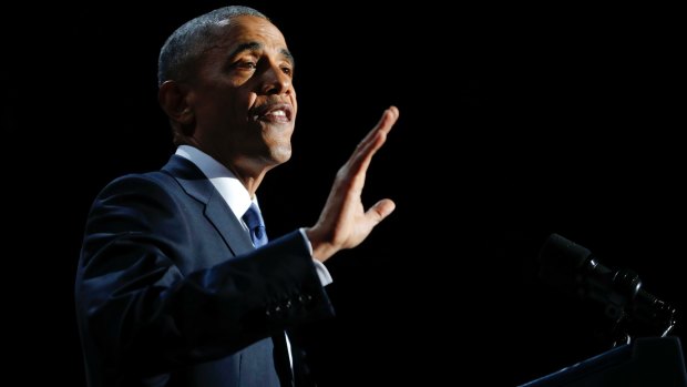 US President Barack Obama gives his farewell address at McCormick Place in Chicago. 