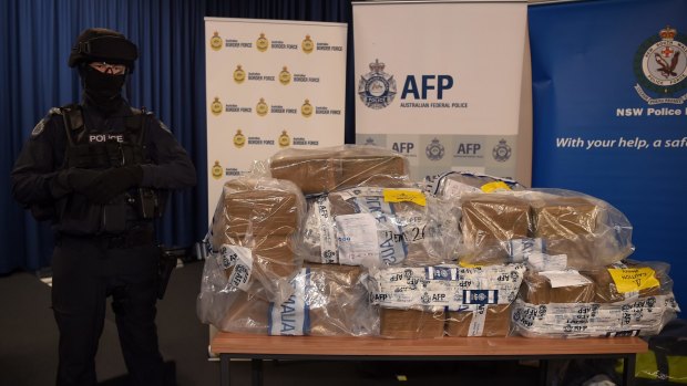 One fifth of the 500 kilograms of cocaine is displayed at a press conference on Thursday.