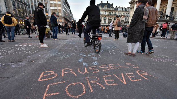 "Brussels forever" at the Place de la Bourse in the centre of Brussels.