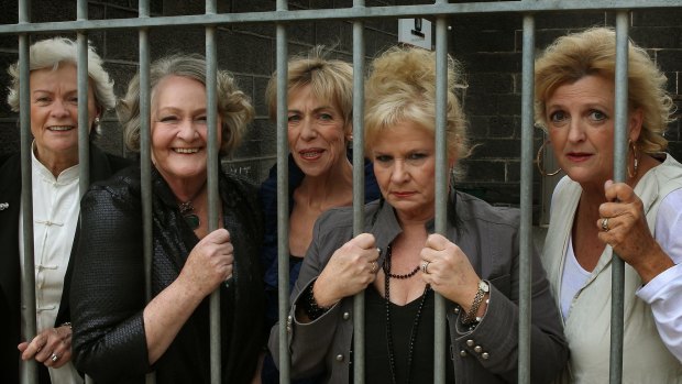 Former cast members of Prisoner during a 2011 reunion. Pictured from left are Fiona Spence, Val Lehman, Judith McGrath, Colette Mann and Jane Clifton.