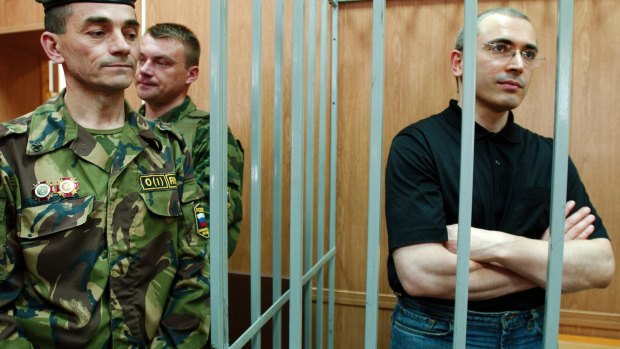 Jailed former chief executive of Yukos Oil Mikhail Khodorkovsky during his 2004 trial
