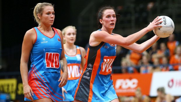 Canberra Giants' Leigh Kalsbeek in action against Netball NSW Waratahs on Saturday night.