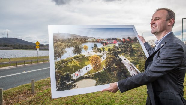 Chief Minister Andrew Barr at the announcement of the first stage of the West Basin transformation, part of the long-term city to the lake strategy.