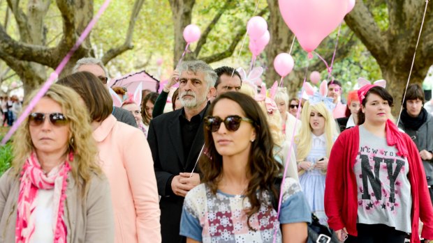 Friends and family remember Masa Vukotic at a rally in Queen Victoria Gardens last year.