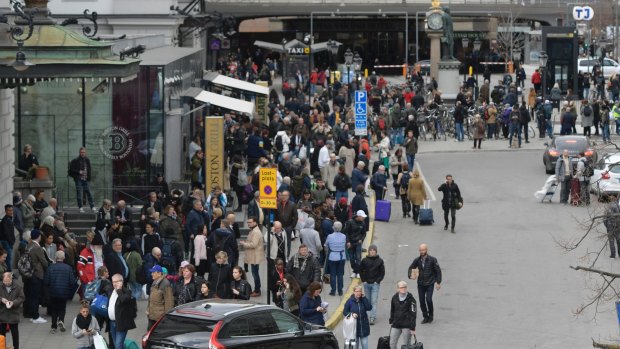 Police evacuate Stockholm Central Train Station.