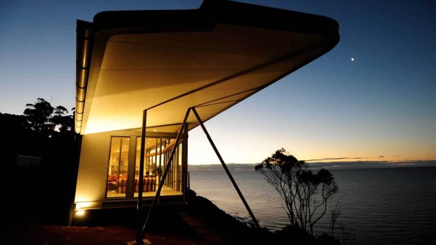 "As you drive into the property you think it's a giant moth or bird poised to take off," says Quentin Dempster of his award-winning Tasmanian property.