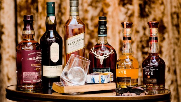 The formidable line-up available for the Connaught's whisky-chocolate experience.