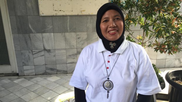Monganiah, a witness for Anies Baswedan's ticket at the Tanah Abang polling booth.