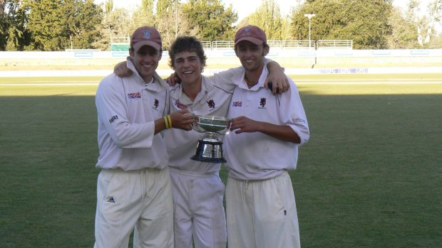 Young guns: Brendan Lyon, Ryan Carters and Nathan Lyon after winning the 2007-08 Douglas Cup with Wests-UC.