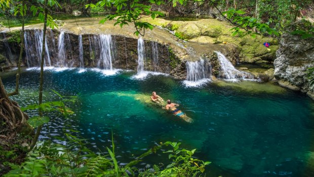 Pools around the Mele Cascades Waterfalls.